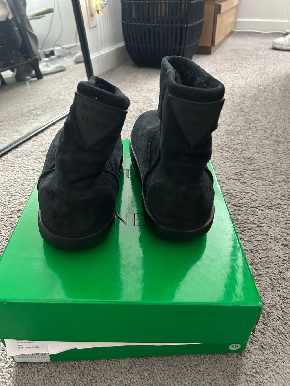 Bottega Veneta Black Suede Logo Ankle Boot on Green Box - Picture 4 of 12